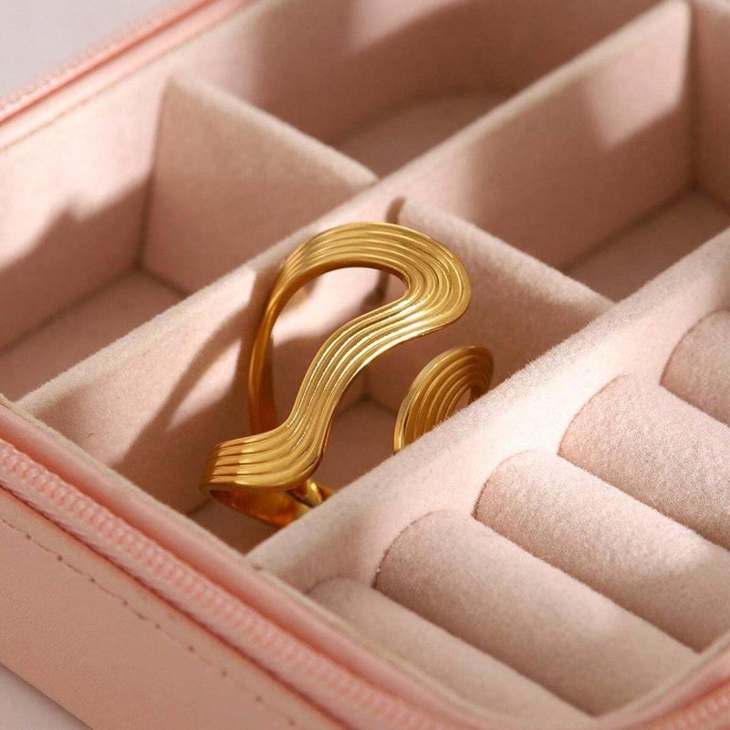 AiTURE Chunky Rings For Women, Gold Silver Thumb Ring Asymmetrical Wavy Curve Ring Adjustable Non Tarnish Dainty Stainless Steel New Year Anniversary Birthday Jewelry Gift - Image 5